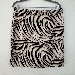 Ann Taylor Loft Short Lined Skirt Tiger Print Pencil A Line Cream Black Size 10‎